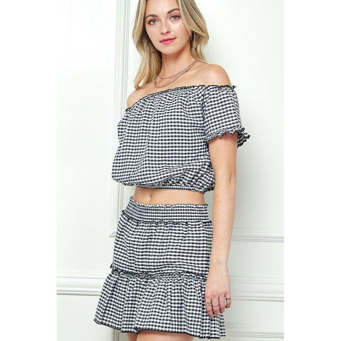 GINGHAM SEERSUCKERTOP AND SKIRT SET