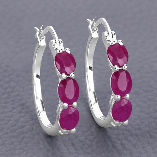 Bids.com 1.81 Carat Genuine Ruby and White Diamond .925 Sterling Silver Earrings Earrings