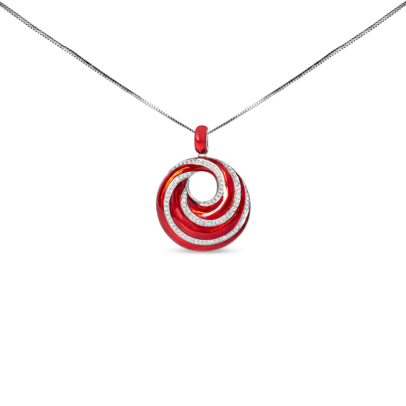 Bids.com .925 Sterling Silver Red Enamel and 1/2 Diamond Endless Swirl Medallion 18" Pendant Necklace (F-G Color, VS1-VS2 Clarity) Necklaces