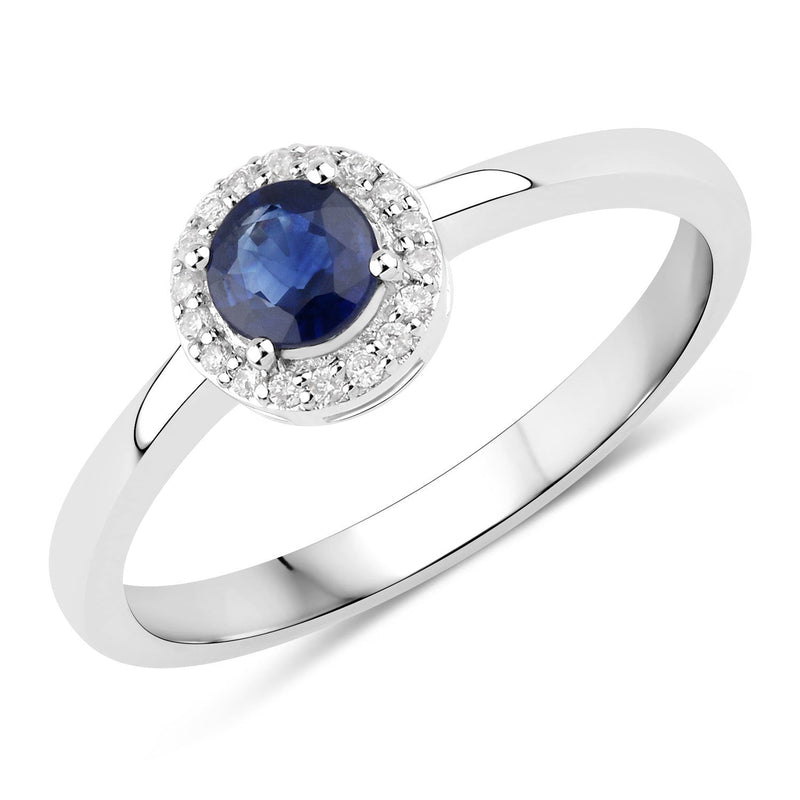 Bids.com 0.52 Carat Genuine Blue Sapphire and White Diamond 14K White Gold Ring Rings