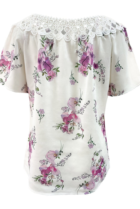 Printed Tie Neck Short Sleeve Blouse