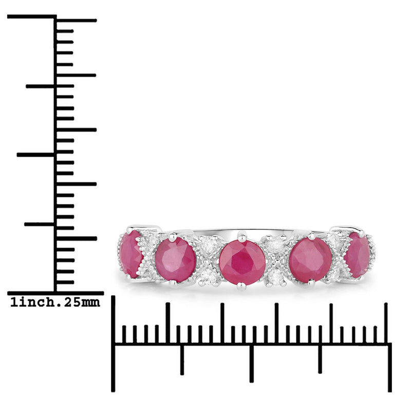 Bids.com 1.61 Carat Genuine Ruby and White Diamond 14K White Gold Ring Rings