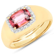 Bids.com 2.60 Carat Genuine Pink Zircon and White Zircon .925 Sterling Silver Ring Rings