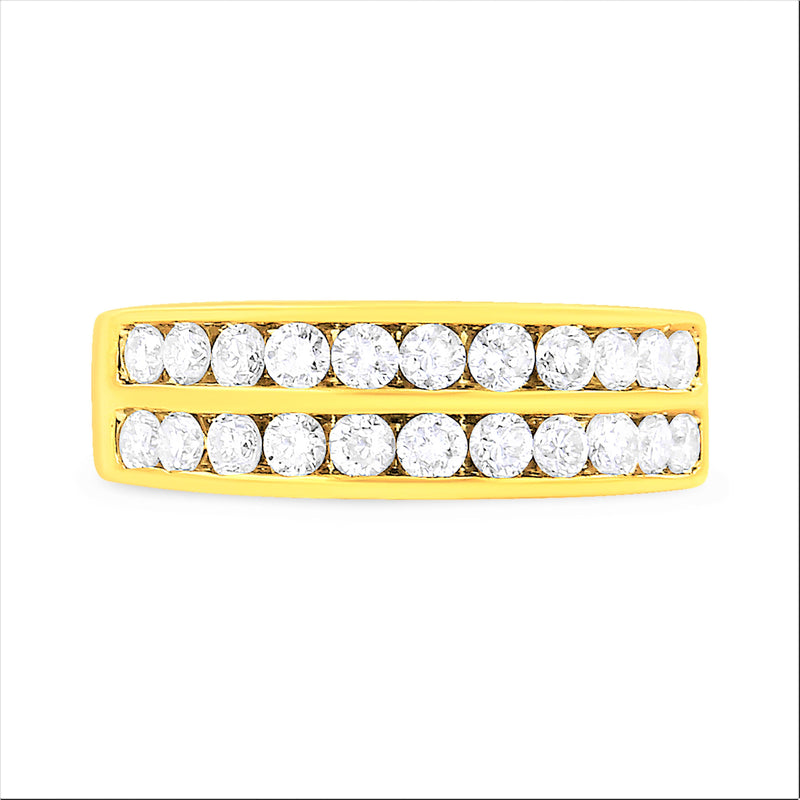 Bids.com 10K Yellow Gold Two-Row Diamond Band Ring (1 Cttw, J-K Color, I1-I2 Clarity) - Size 6 Rings