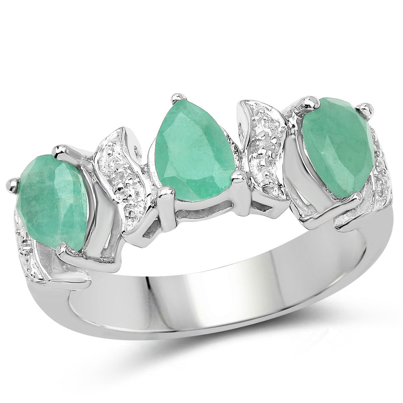 Bids.com 1.87 Carat Genuine Emerald and White Topaz .925 Sterling Silver Ring Rings