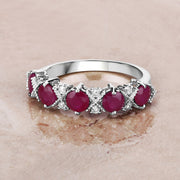 Bids.com 1.61 Carat Genuine Ruby and White Diamond 14K White Gold Ring Rings