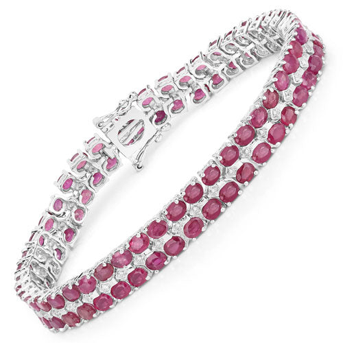 Bids.com 20.03 Carat Glass Filled Ruby and White Topaz .925 Sterling Silver Bracelet Bracelets