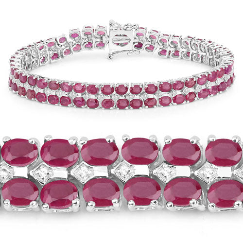 Bids.com 20.03 Carat Glass Filled Ruby and White Topaz .925 Sterling Silver Bracelet Bracelets