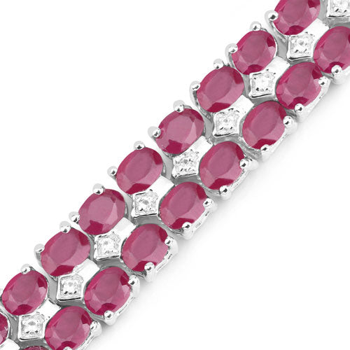 Bids.com 20.03 Carat Glass Filled Ruby and White Topaz .925 Sterling Silver Bracelet Bracelets
