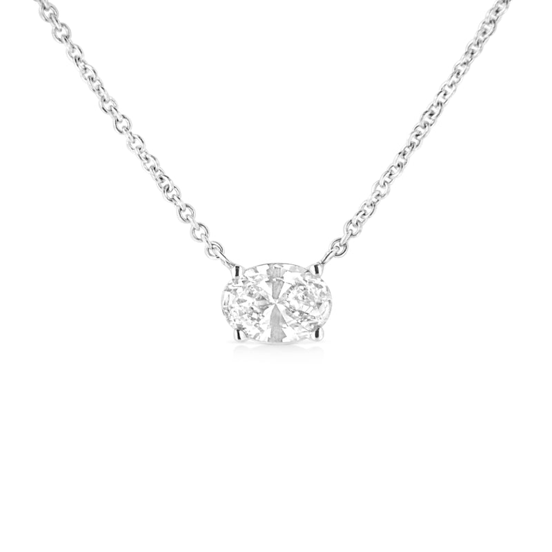 Bids.com 14K White Gold 1/2 Cttw Lab Grown Oval Shape Solitaire Diamond East West 18" Pendant Necklace (E-F Color, VS1-VS2 Clarity) Necklaces