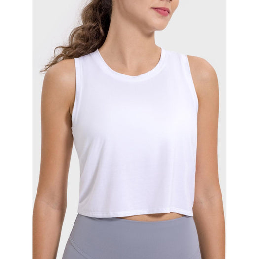 Drawstring Cutout Round Neck Active Tank