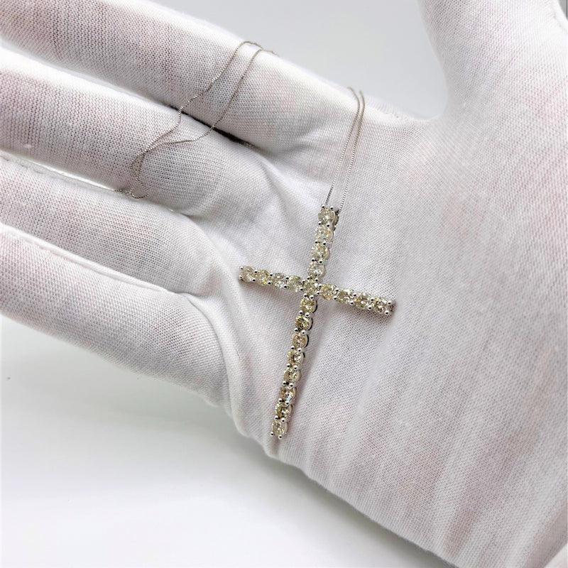 Bids.com .925 Sterling Silver 4.0 Cttw Diamond 2-1/4" Cross Pendant with Box Chain Necklace (I-J Color, I1-I2 Clarity) - 18" Necklaces