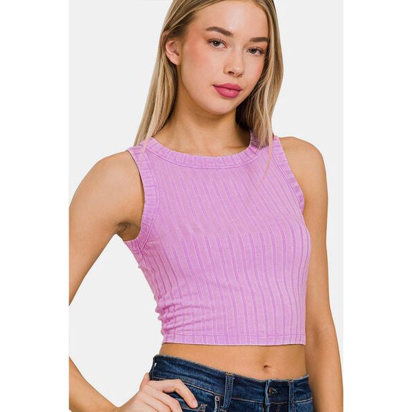 Zenana Ribbed Round Neck Cropped Tank