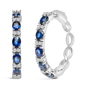 Bids.com 14K White Gold 4x3mm Oval Blue Sapphire and 1/4 Cttw Diamond Alternating Hoop Earring (I-J Color, SI2-I1 Clarity) Earrings