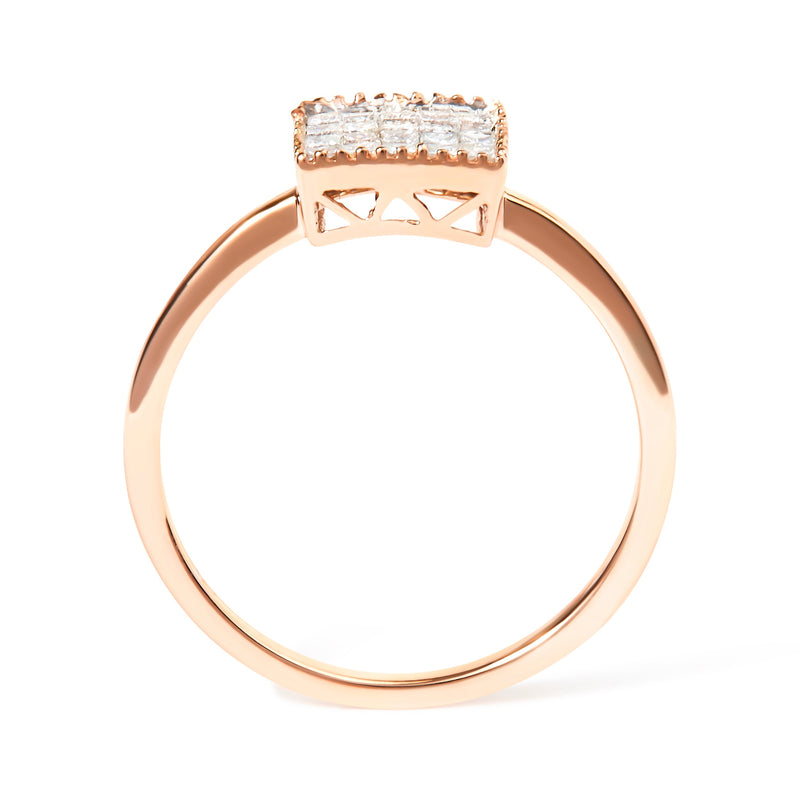 Bids.com 10K Rose Gold 1/3 Cttw Invisible Set Princess Cut Diamond Composite Square Shape Ring (H-I color, I1-I2 clarity) - Size 5 Rings
