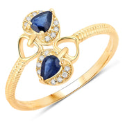 Bids.com 0.34 Carat Genuine Blue Sapphire and White Diamond 14K Yellow Gold Ring Rings