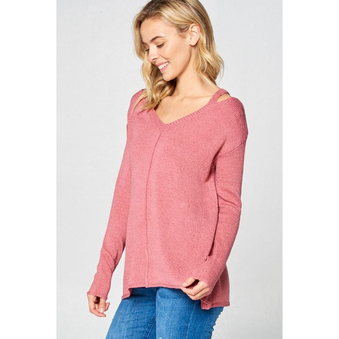 SOLID LIGHT KNIT V NECK SWEATER