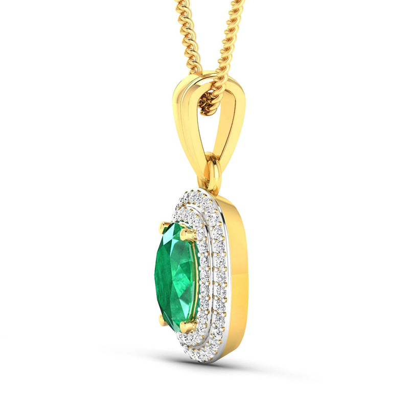 Bids.com 1.50 Carat Genuine Zambian Emerald and White Diamond 14K Yellow Gold Pendant Pendants