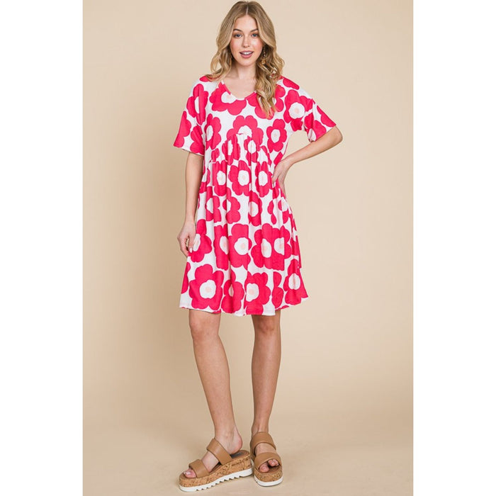 BOMBOM Flower Print Ruched Dress