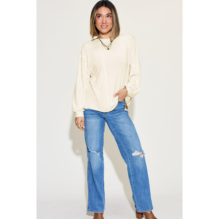 Basic Bae Ribbed Round Neck Long Sleeve T-Shirt