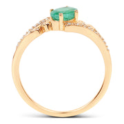 Bids.com 0.51 Carat Genuine Zambian Emerald and White Diamond 14K Yellow Gold Ring Rings
