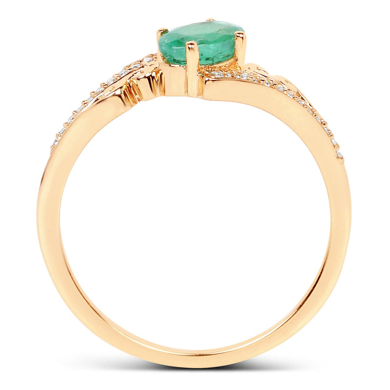 Bids.com 0.51 Carat Genuine Zambian Emerald and White Diamond 14K Yellow Gold Ring Rings