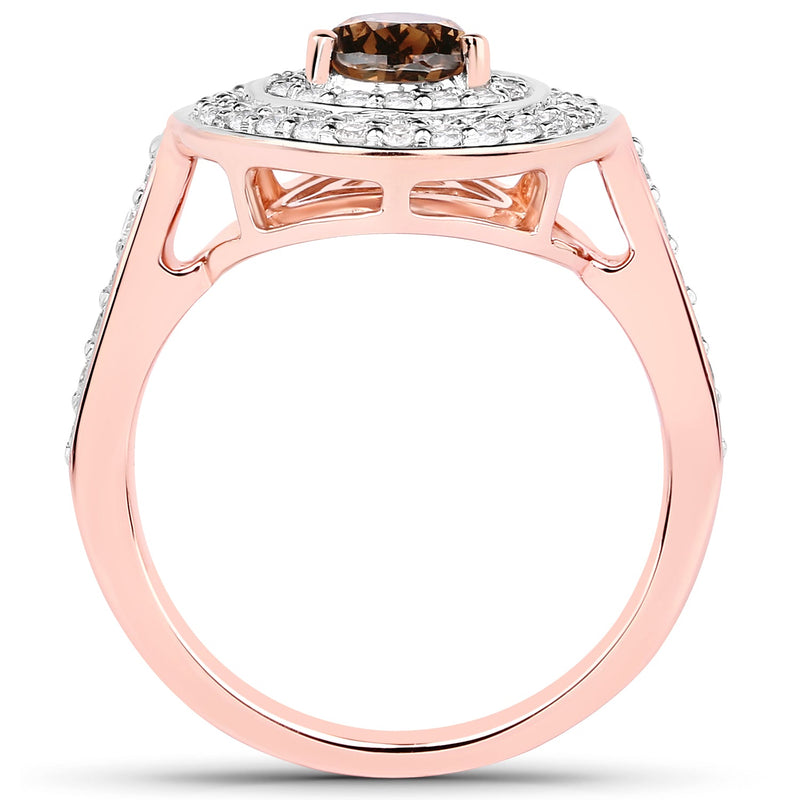 Bids.com 1.64 Carat Genuine Chocolate Brown Diamond and White Diamond 18K Rose Gold Ring Rings