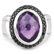 Bids.com 5.35 Carat Genuine Amethyst and Black Spinel .925 Sterling Silver Ring Rings