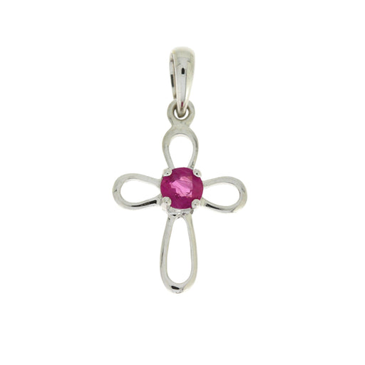Bids.com .22ct Ruby Cross Religious Pendant 10KT White Gold Pendants