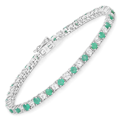 Bids.com 5.77 Carat Genuine Emerald and White Topaz .925 Sterling Silver Bracelet Bracelets