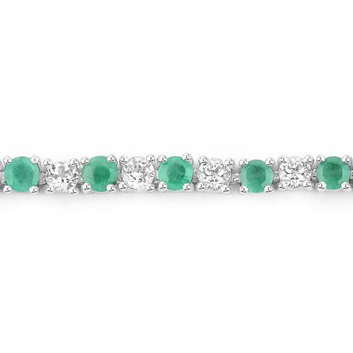 Bids.com 5.77 Carat Genuine Emerald and White Topaz .925 Sterling Silver Bracelet Bracelets