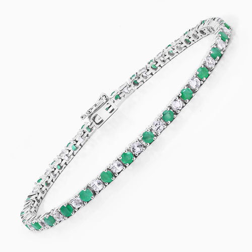 Bids.com 5.77 Carat Genuine Emerald and White Topaz .925 Sterling Silver Bracelet Bracelets