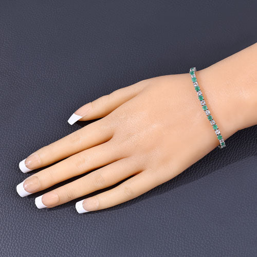 Bids.com 5.77 Carat Genuine Emerald and White Topaz .925 Sterling Silver Bracelet Bracelets