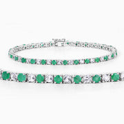 Bids.com 5.77 Carat Genuine Emerald and White Topaz .925 Sterling Silver Bracelet Bracelets
