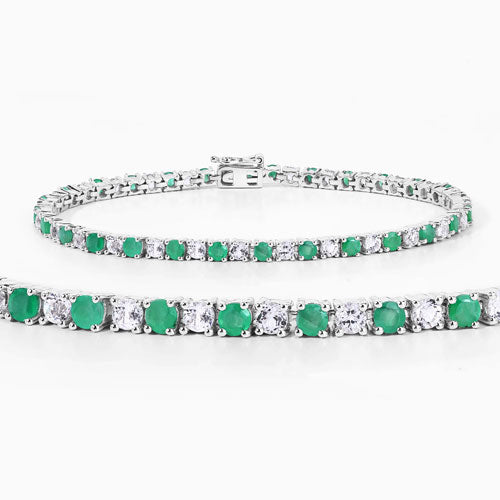 Bids.com 5.77 Carat Genuine Emerald and White Topaz .925 Sterling Silver Bracelet Bracelets
