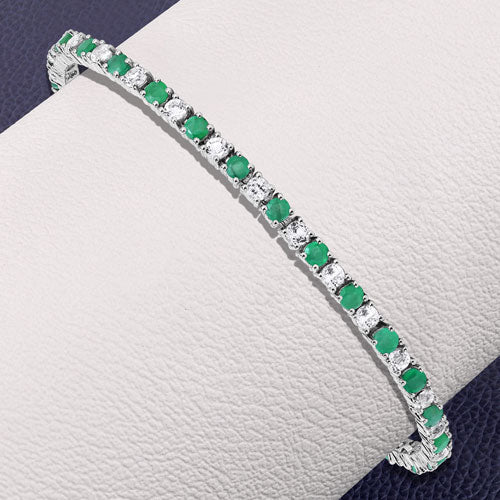 Bids.com 5.77 Carat Genuine Emerald and White Topaz .925 Sterling Silver Bracelet Bracelets