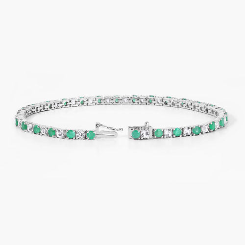 Bids.com 5.77 Carat Genuine Emerald and White Topaz .925 Sterling Silver Bracelet Bracelets