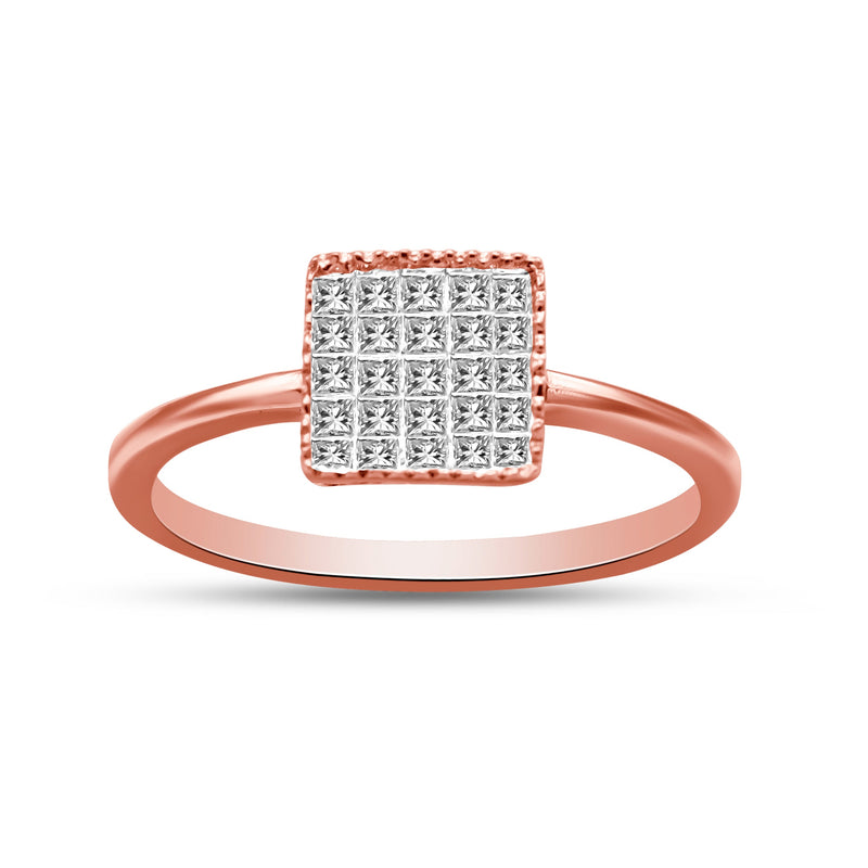 Bids.com 10K Rose Gold 1/3 Cttw Invisible Set Princess Cut Diamond Composite Square Shape Ring for Women (H-I color, I1-I2 clarity) - Size 7 Rings