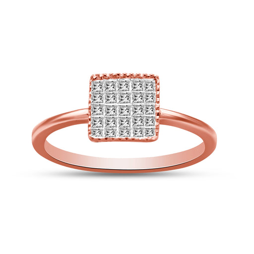 Bids.com 10K Rose Gold 1/3 Cttw Invisible Set Princess Cut Diamond Composite Square Shape Ring for Women (H-I color, I1-I2 clarity) - Size 7 Rings