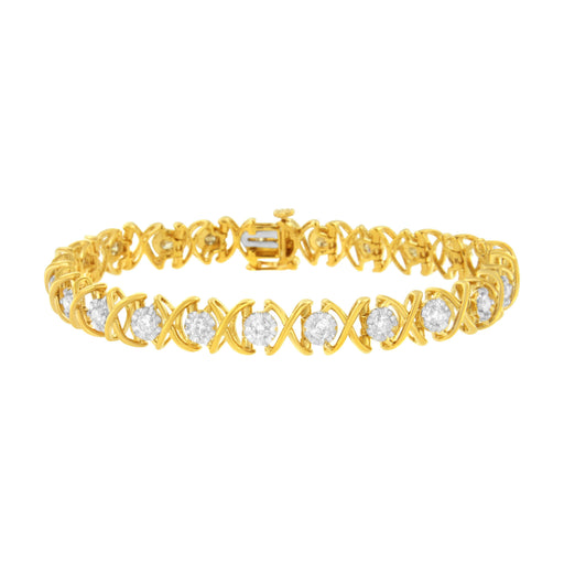 Bids.com 10K Yellow Gold Plated Sterling Silver 2 cttw Diamond "XOXO" Bracelet (J-K Clarity, I1-I2 Color) - Size 7.25" Bracelets