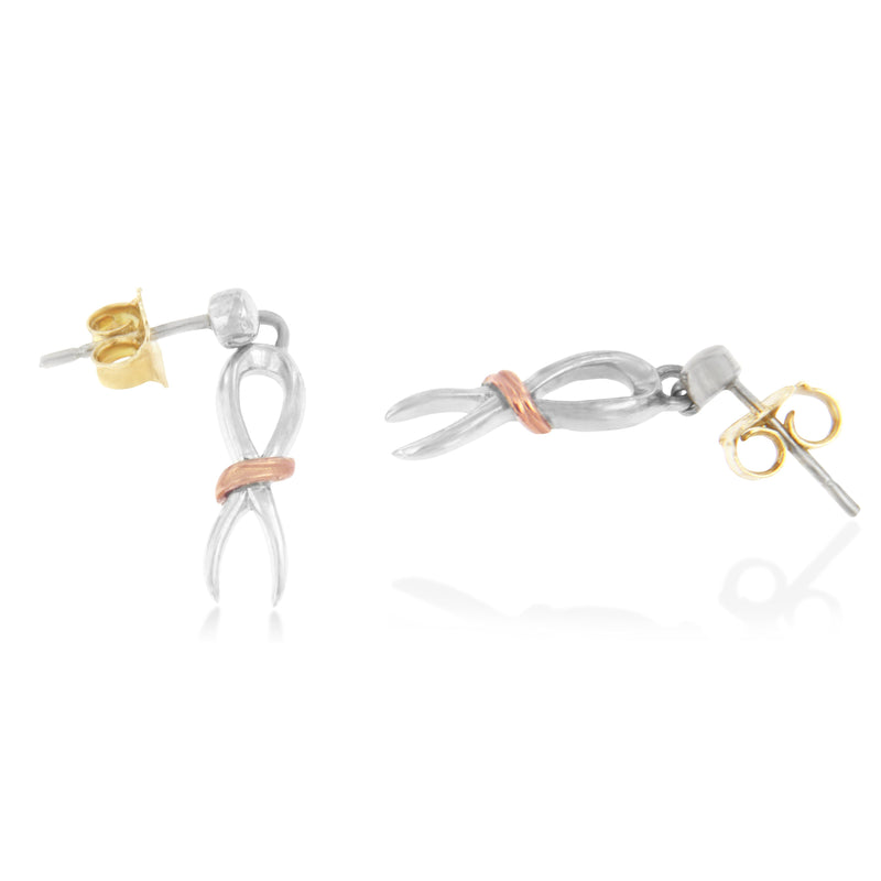 Bids.com 10K Two-Toned Gold Flash Plated .925 Sterling Silver Awareness Ribbon Dangle Earrings Earrings
