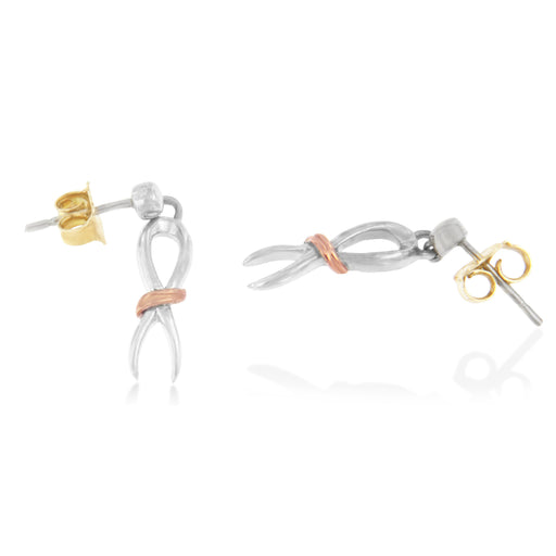 Bids.com 10K Two-Toned Gold Flash Plated .925 Sterling Silver Awareness Ribbon Dangle Earrings Earrings