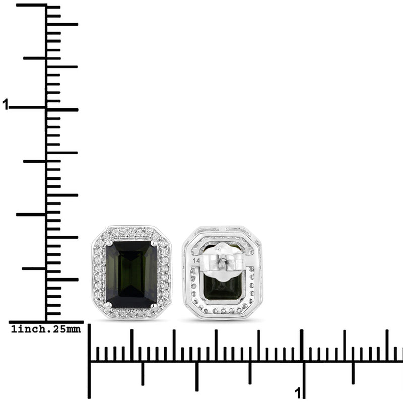 Bids.com 3.57 Carat Genuine Green Tourmaline and White Diamond 14K White Gold Earrings Earrings