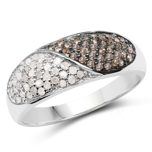 Bids.com 0.32 Carat Genuine Champagne Diamond and White Diamond .925 Sterling Silver Ring Rings