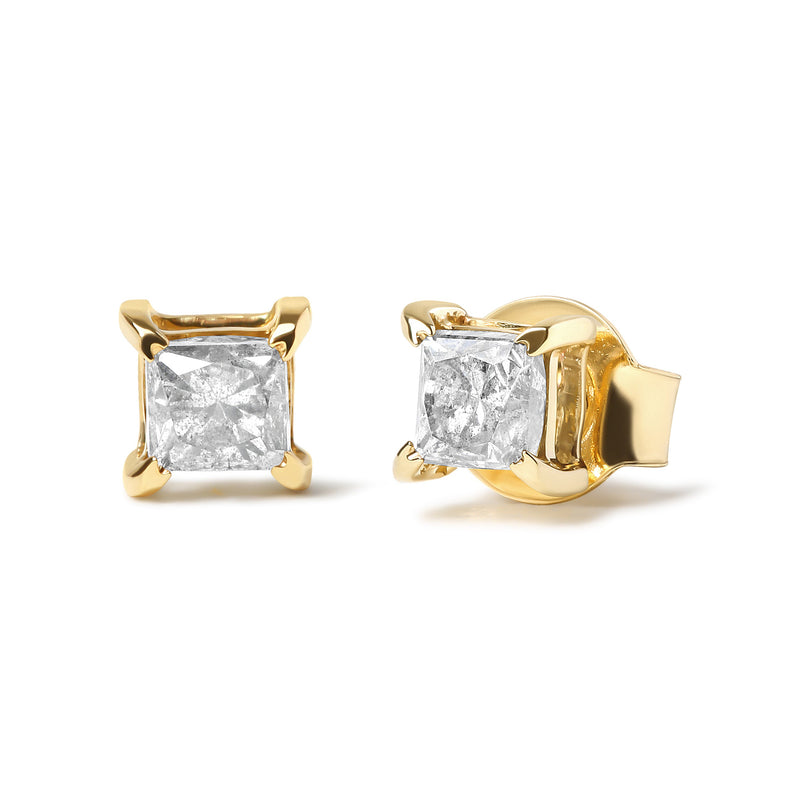 Bids.com 14K Yellow Gold 5/8 Cttw Princess Natural Brown Color Diamond 4-Prong Stud Earrings (Brown Color, VS2-SI1 Clarity) Earrings