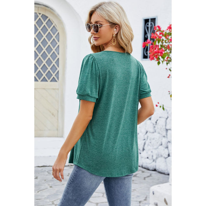 Ruched Scoop Neck Short Sleeve Blouse