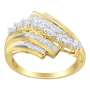 Bids.com 10K Yellow Gold Round and Baguette Diamond-Cut Ring (1/2 Cttw, I-J Color, I1-I2 Clarity) - Size 7 Rings