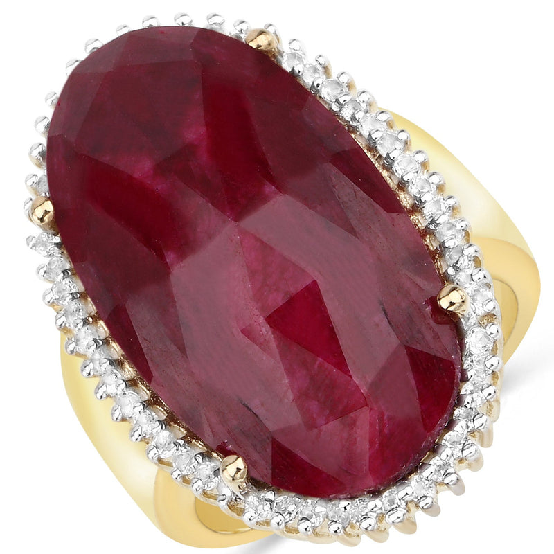 Bids.com 19.11 Carat Dyed Ruby and White Topaz .925 Sterling Silver Ring Rings