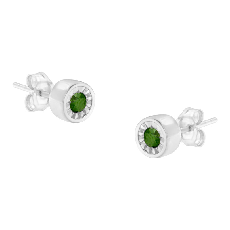 Bids.com .925 Sterling Silver 1/5 Cttw Round Brilliant-Cut Green Diamond Miracle-Set Stud Earrings (Fancy Color-Enhanced, I1-I2 Clarity) Earrings