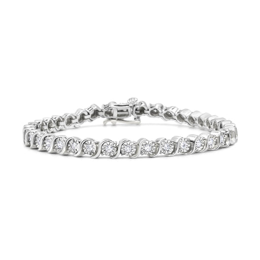 Bids.com 14K Rose Gold Plated .925 Sterling Silver 1/4 Cttw Diamond Round Miracle Plate and "S" Link Tennis Bracelet (I-J Color, I2- I3 Clarity) - 7" Bracelets